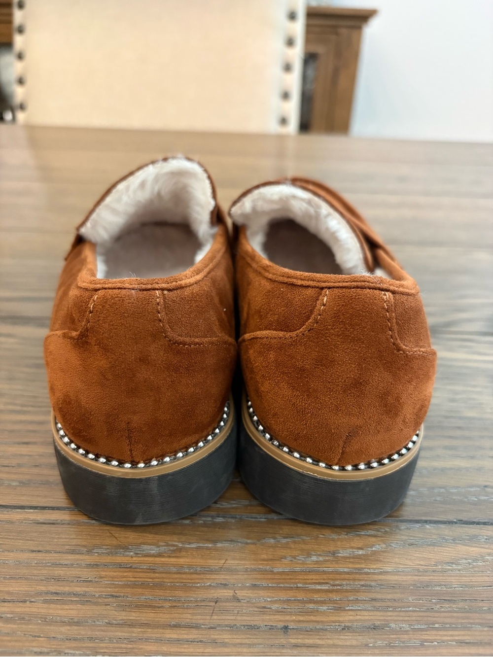 Taryn Rose Women's Chestnut Suede Fur-Lined Penny Loafers Size 7 1/2 - Picture 4 of 8